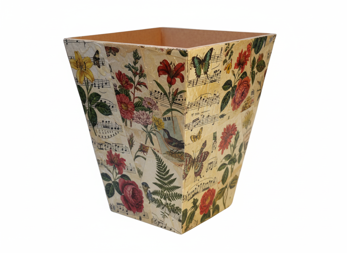 MDF black square bin planter, decoupage