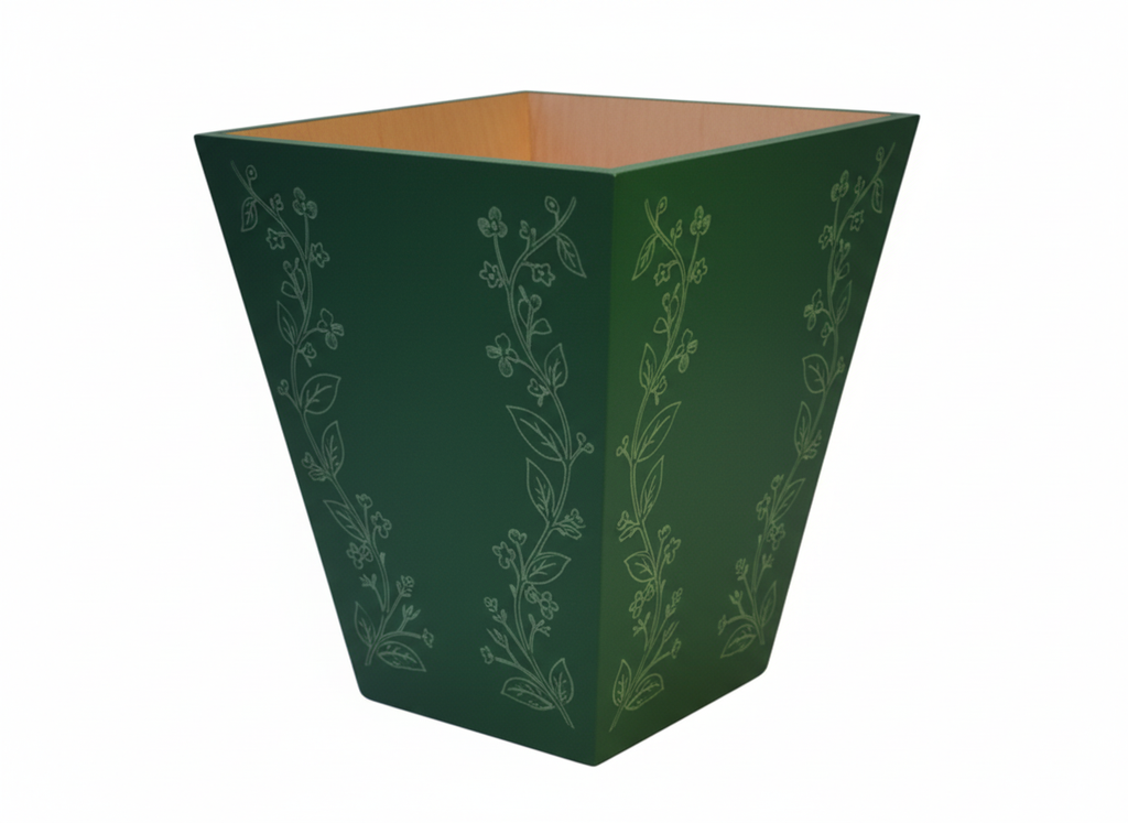 MDF black square bin planter, stencilled