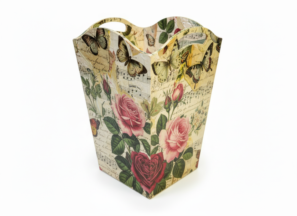 MDF blank bin planter with handles decoupage