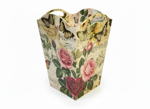 MDF blank bin planter with handles decoupage