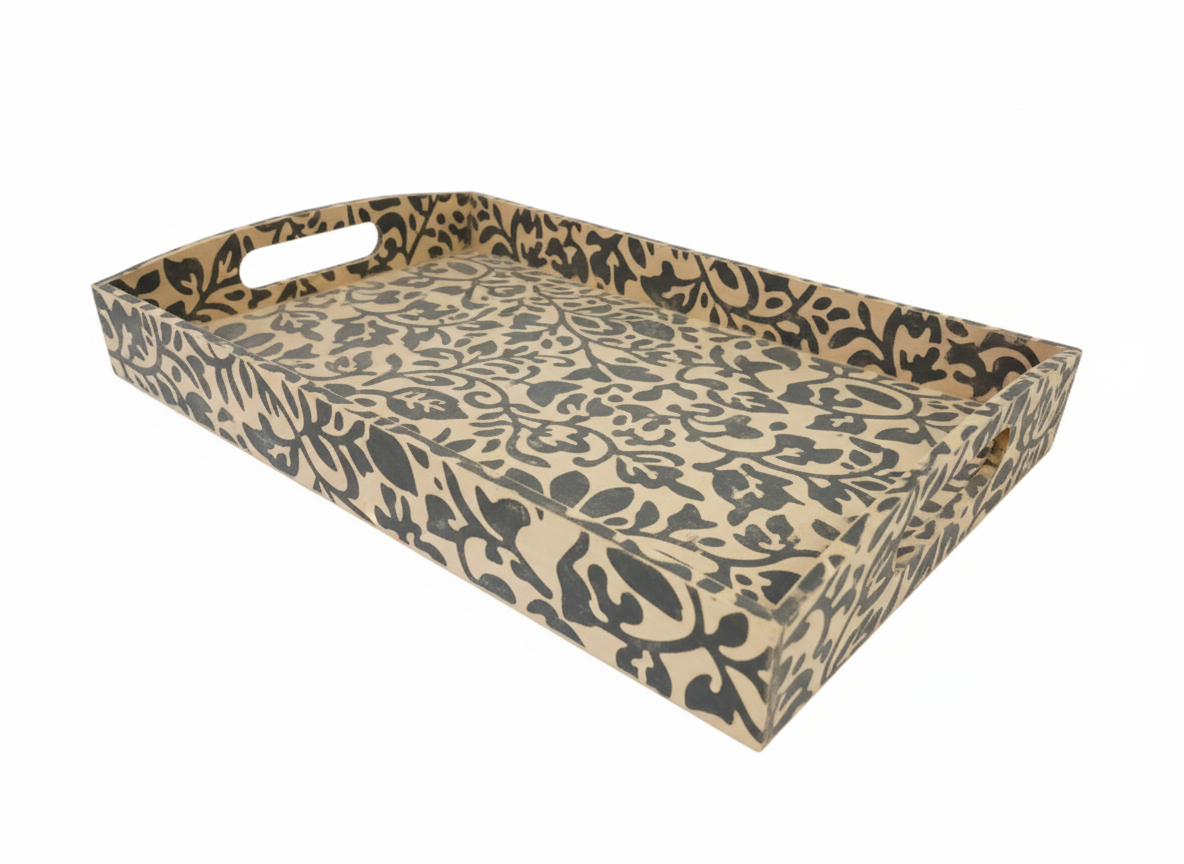 MDF blank, curved handle tray stencilled
