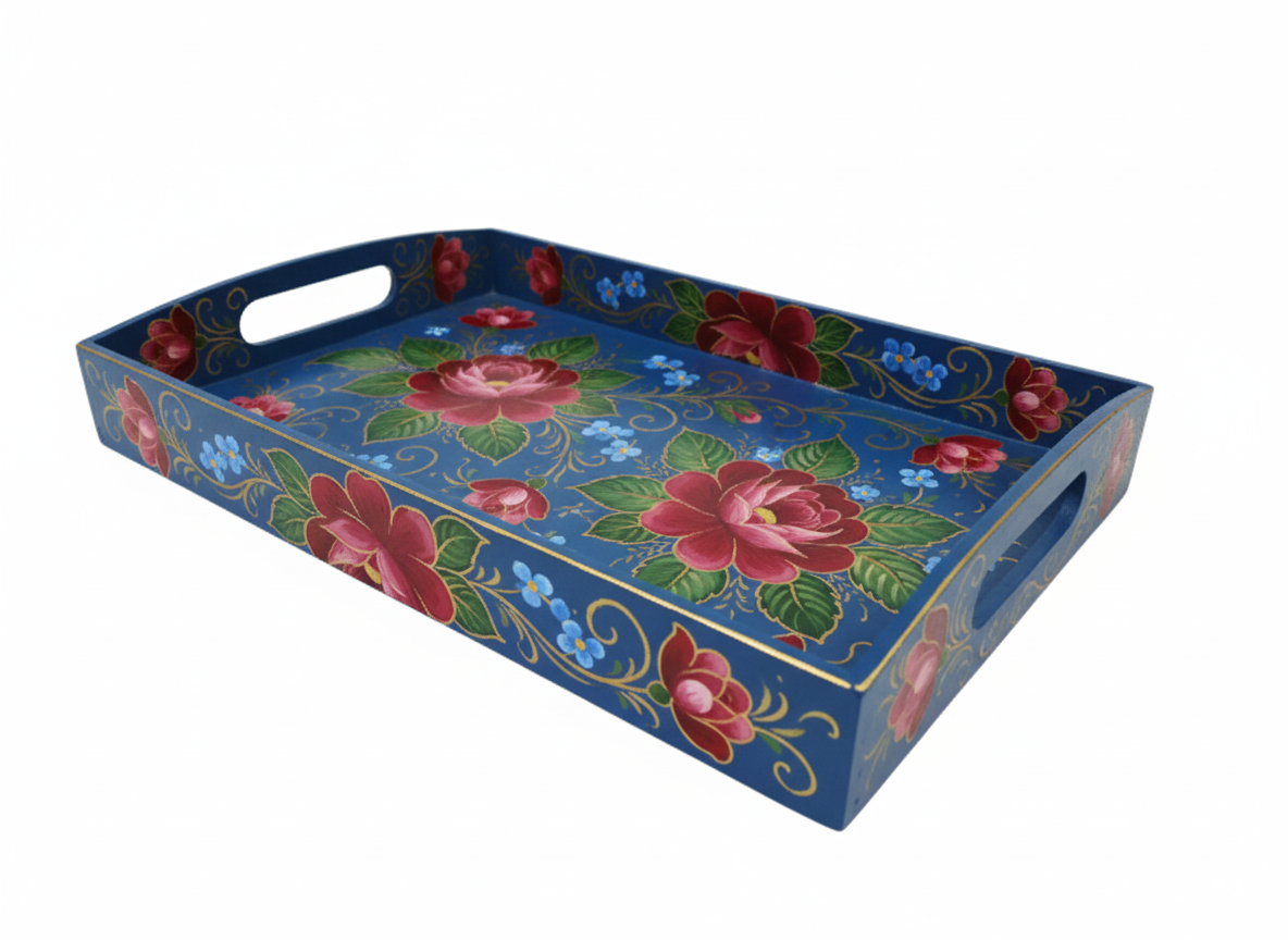 MDF blank curved handled tray painted